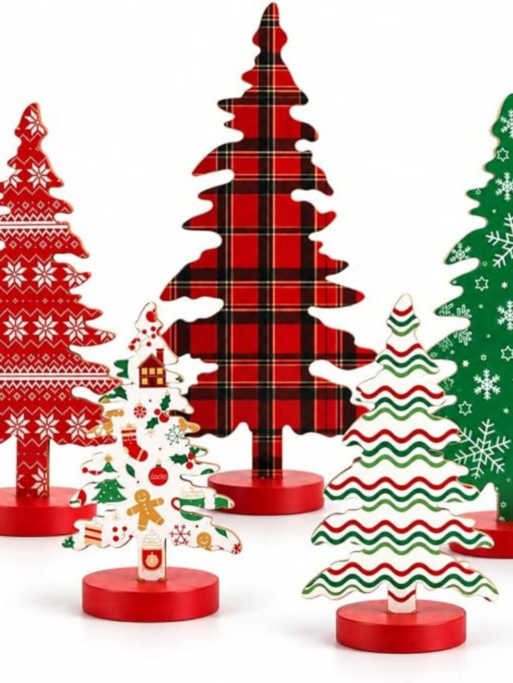 Christmas Decorations Indoor Wooden Tree Set 5 Sizes Rustic Holiday Decor